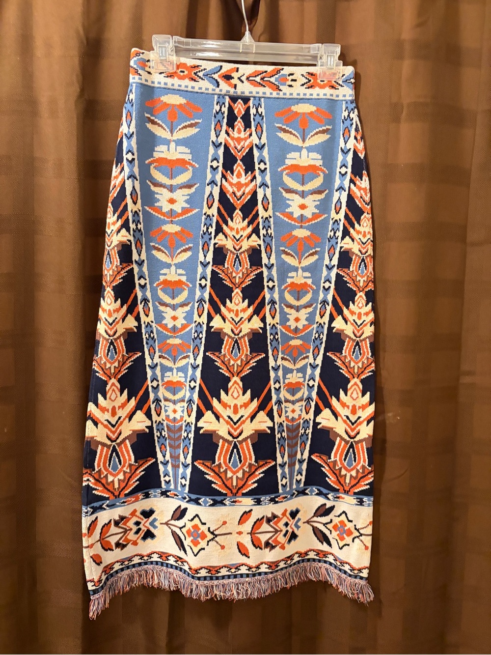 NWT FARM Rio Multicolor Tapestry Fringes Knit Midi Skirt size small reg $180 - Picture 9 of 10